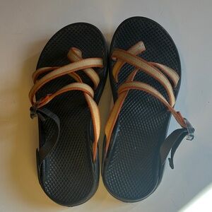 Chaco Black Sandals with Orange and Yellow Straps
